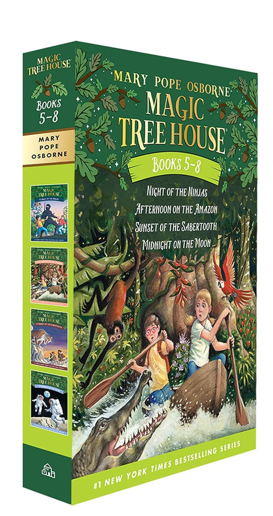Marissa's Books & Gifts, LLC 9780375822667 Magic Tree House Boxed Set, Books 5-8: Night of the Ninjas, Afternoon on the Amazon, Sunset of the Sabertooth, and Midnight on the Moon
