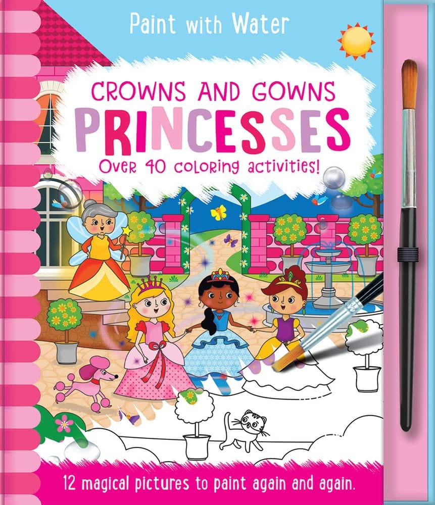 Marissa's Books & Gifts, LLC 9781801054799 Hardcover Crowns and Gowns Princesses, Mess Free Activity Book: Paint with Water