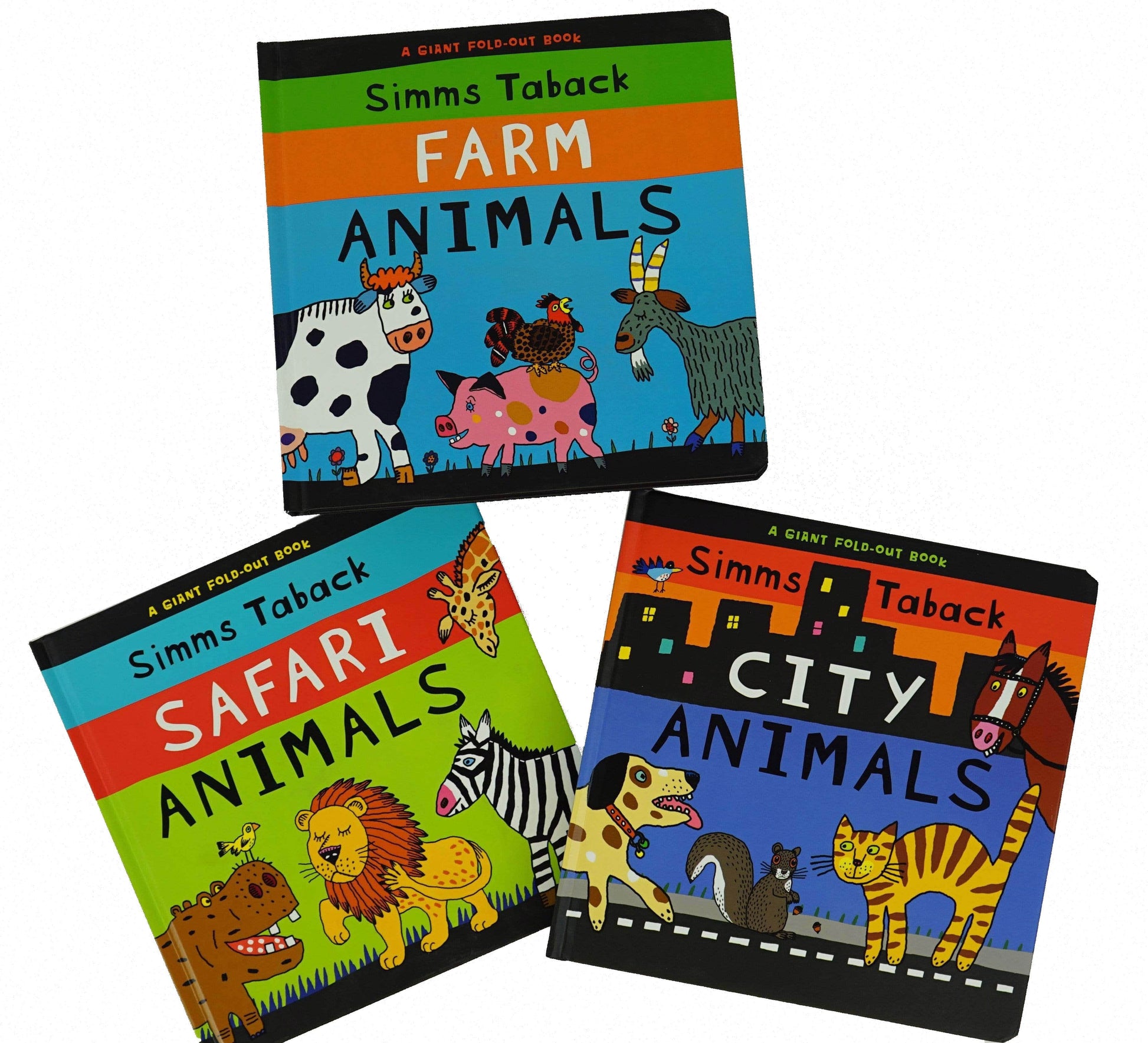 Marissa's Books & Gifts, LLC A Giant Fold-Out Book - 3 Books Set (Safari Animals, Farm Animals, and City Animals)