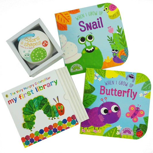 Marissa's Books & Gifts, LLC My First Baby Library - 4 Book Set (Colors & Shapes Learn in a Flash, The Very Hungry Caterpillar, When I Grow Up Butterfly, When I Grow Up Snail)